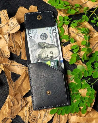 LAEL Wallet – Black Ceylon Goat Full - Veg Leather - Ceylon Leather Crafts