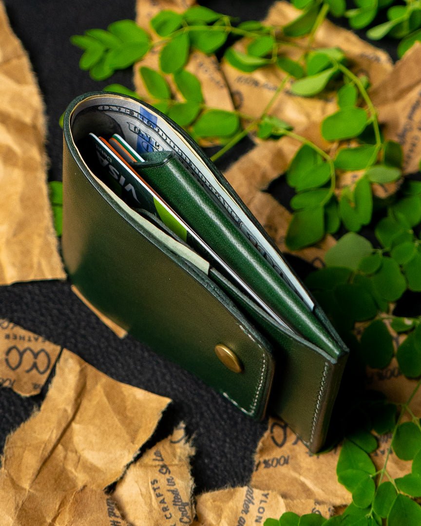 LAEL Wallet – Green Buffalo Calf Full - Veg Leather - Ceylon Leather Crafts