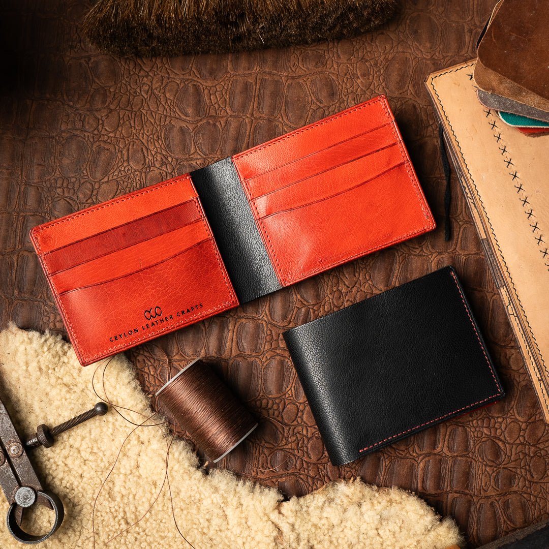 Leo Black Red V1 - Goat Leather - Ceylon Leather Crafts