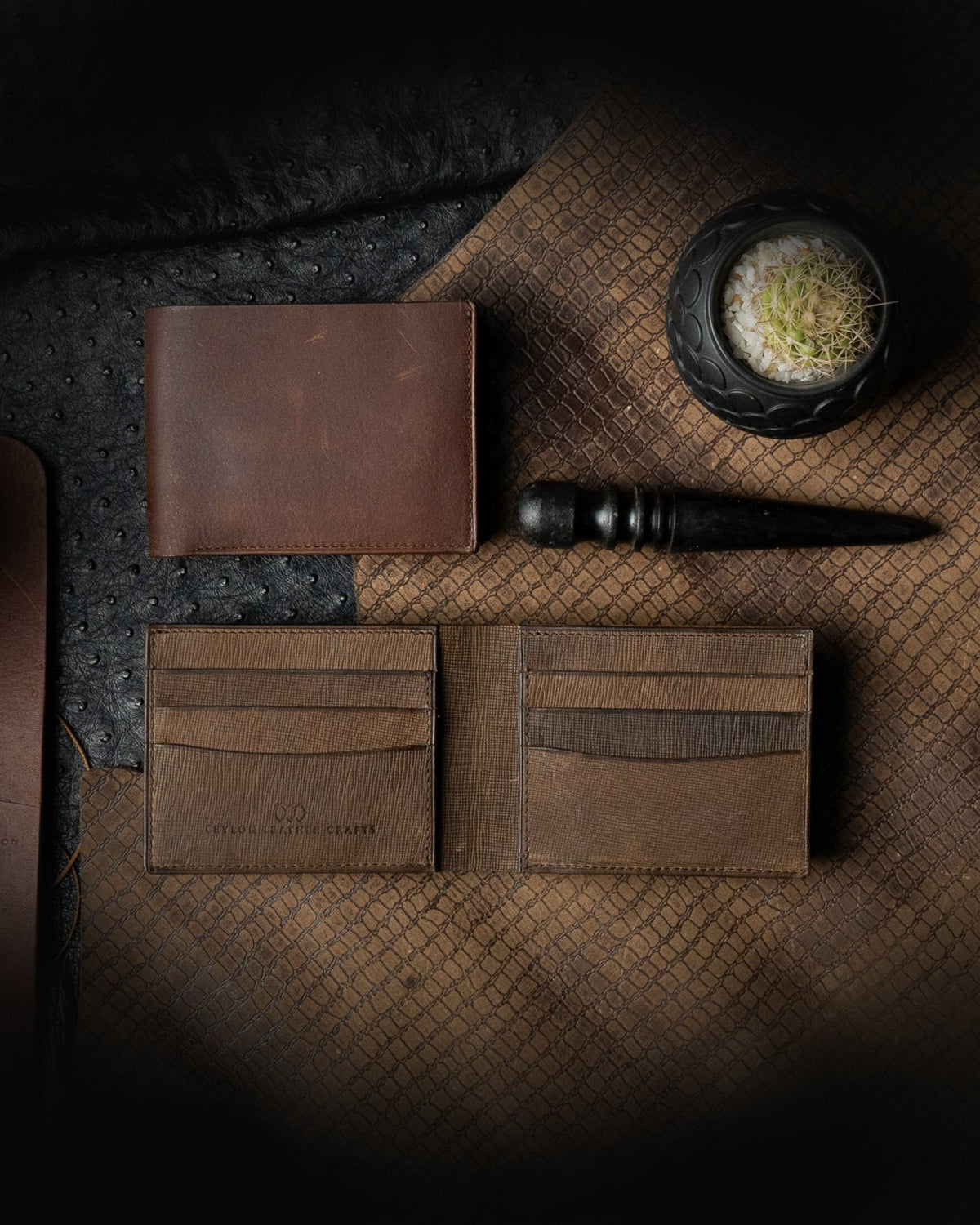 LEO Wallet – Dark Brown & Moss Green Leather Edition - Ceylon Leather Crafts