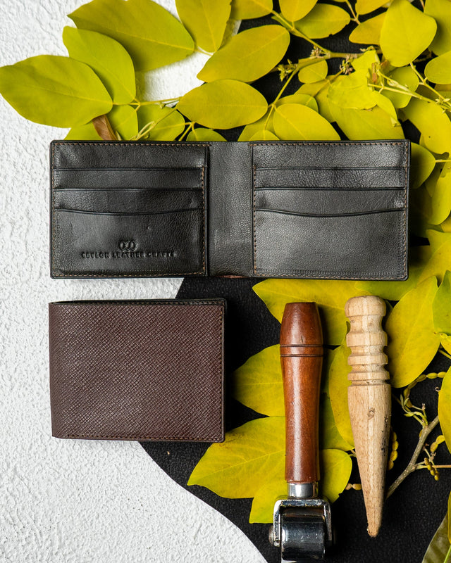 LEO Wallet – Dark Brown Saffiano & Green Goat Leather Edition - Ceylon Leather Crafts
