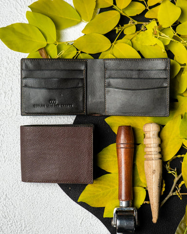 LEO Wallet – Dark Brown Saffiano & Green Goat Leather Edition - Ceylon Leather Crafts