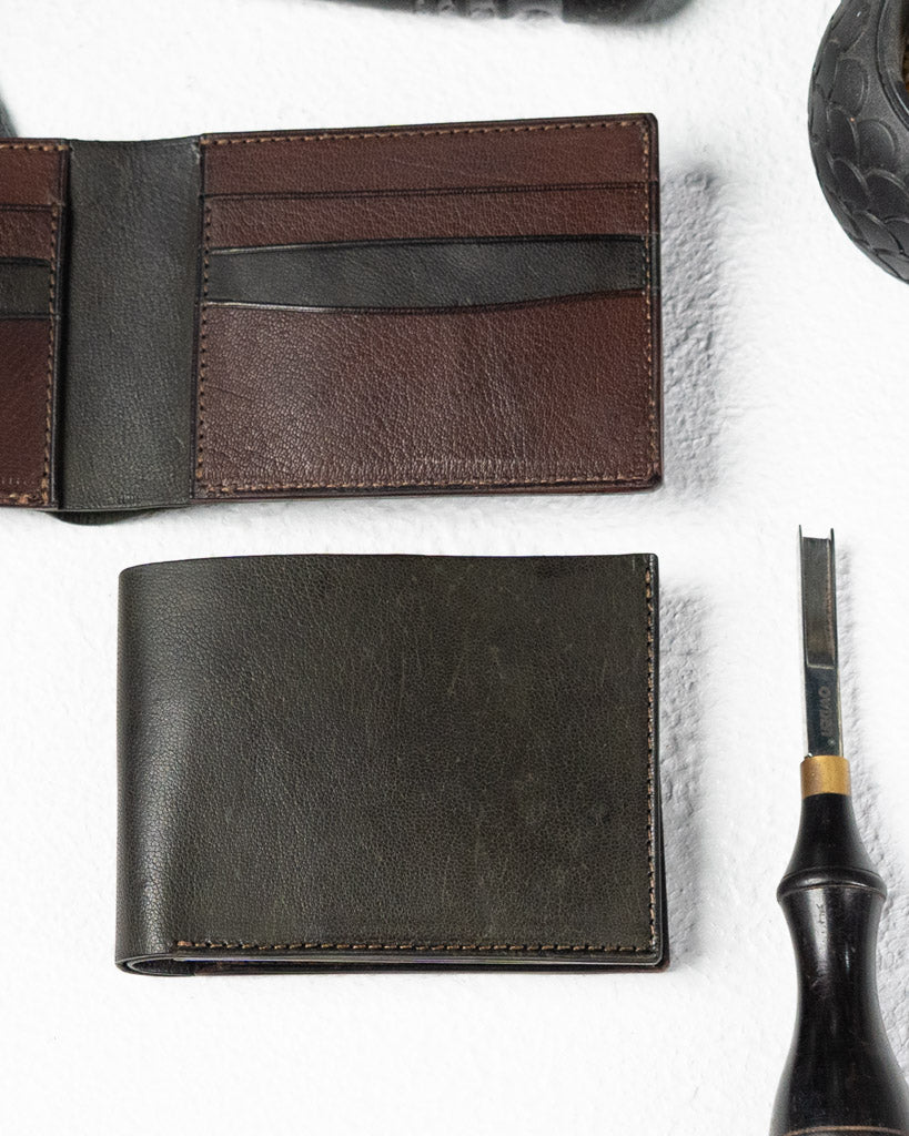 LEO Wallet – Green & Vintage Brown Full - Veg Goat Leather Edition - Ceylon Leather Crafts