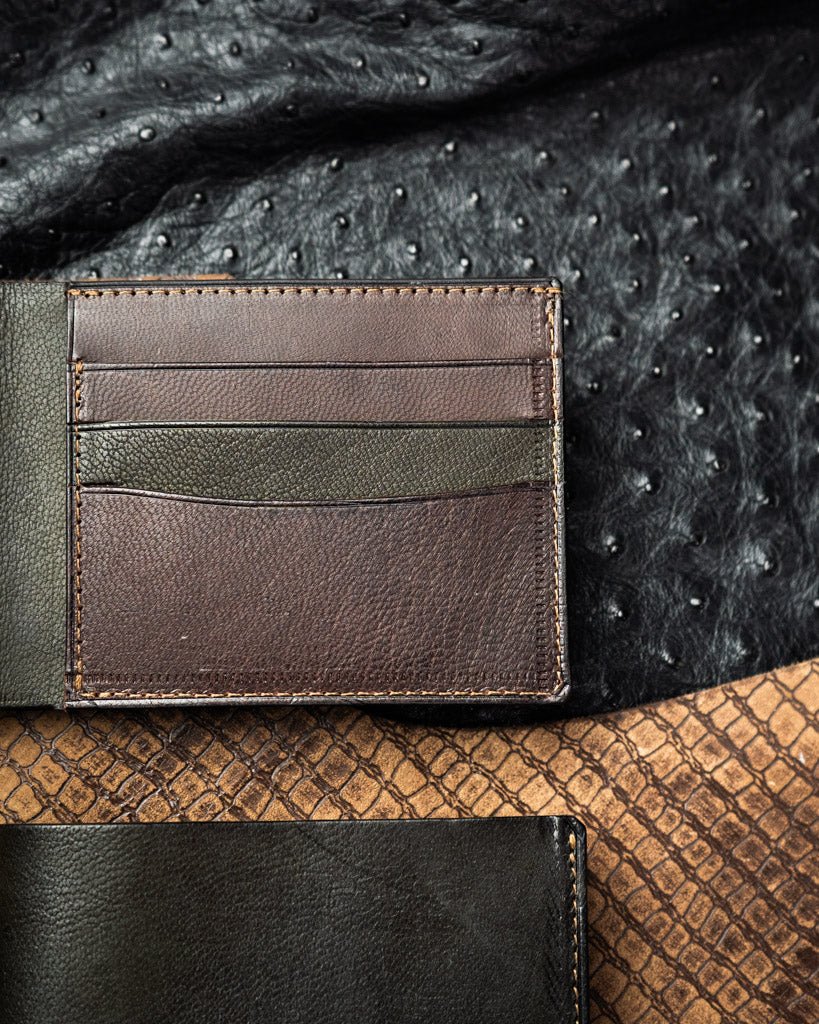 LEO Wallet – Green & Vintage Brown Full - Veg Goat Leather Edition - Ceylon Leather Crafts