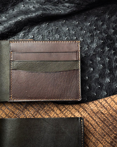 LEO Wallet – Green & Vintage Brown Full - Veg Goat Leather Edition - Ceylon Leather Crafts