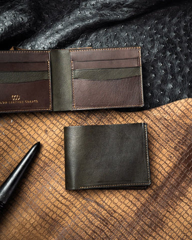 LEO Wallet – Green & Vintage Brown Full - Veg Goat Leather Edition - Ceylon Leather Crafts