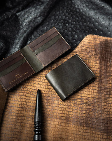 LEO Wallet – Green & Vintage Brown Full - Veg Goat Leather Edition - Ceylon Leather Crafts