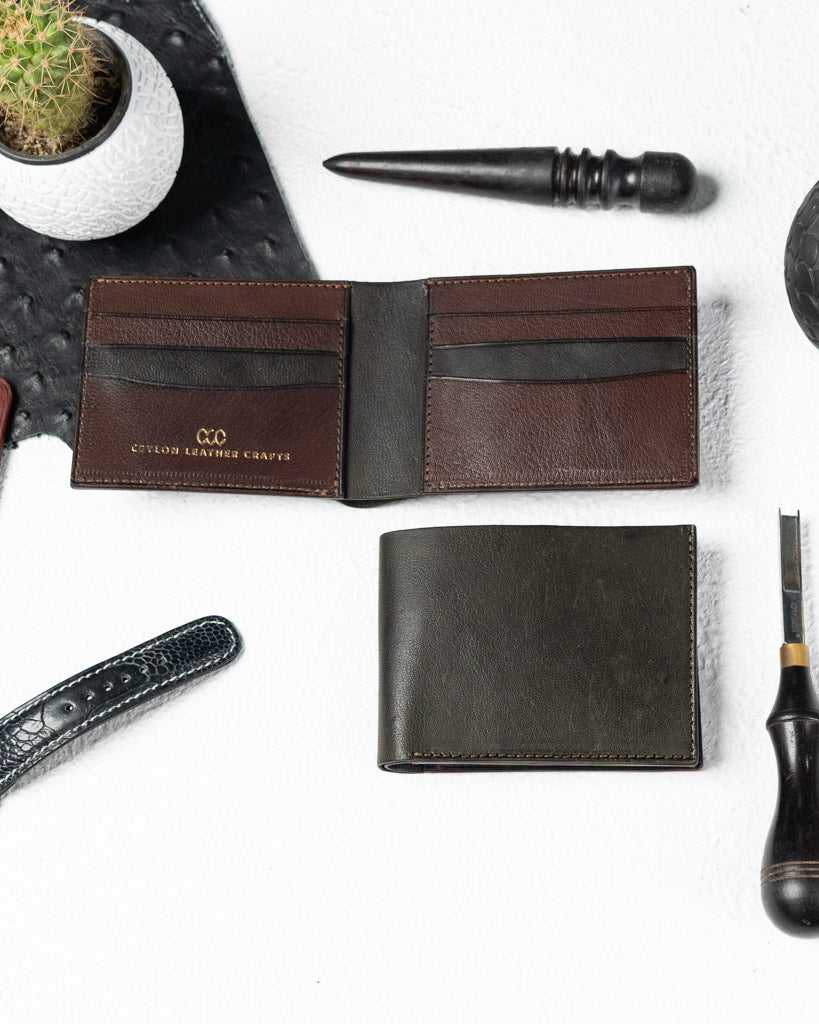 LEO Wallet – Green & Vintage Brown Full - Veg Goat Leather Edition - Ceylon Leather Crafts