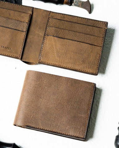 LEO Wallet – Saffiano & Olive Brown Edition - Ceylon Leather Crafts