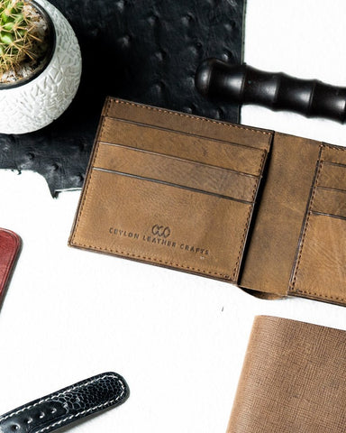 LEO Wallet – Saffiano & Olive Brown Edition - Ceylon Leather Crafts