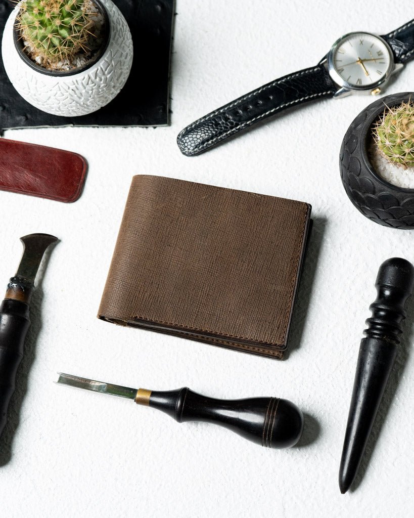 LEO Wallet – Saffiano & Olive Brown Edition - Ceylon Leather Crafts