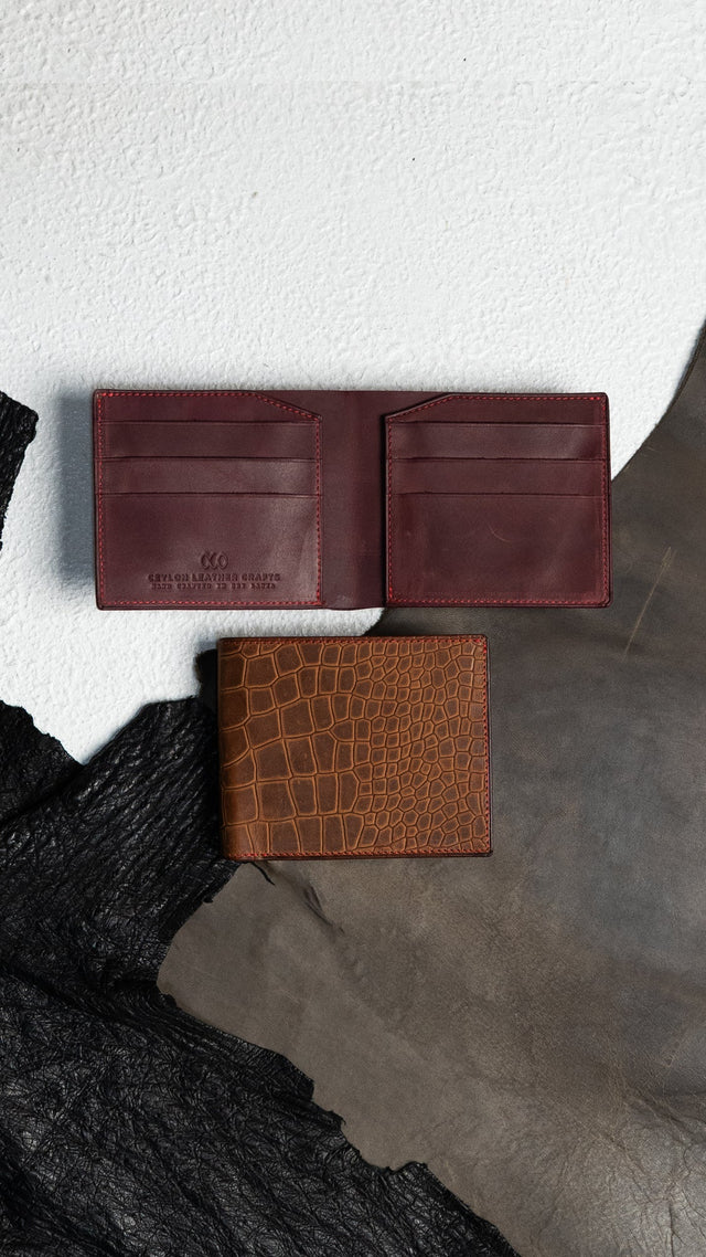 Levi – Brown Croc Belly and Maroon - Ceylon Leather Crafts