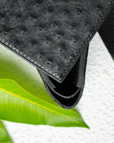 Levi Wallet – Black Ostrich Leather Edition - Ceylon Leather Crafts