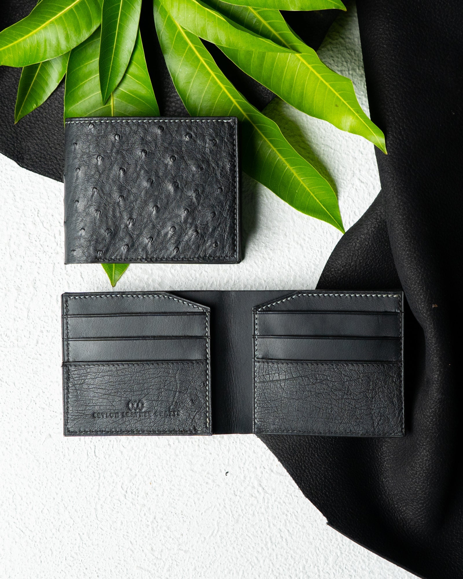 Levi Wallet – Black Ostrich Leather Edition - Ceylon Leather Crafts