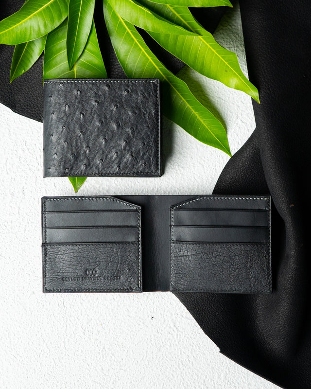 Levi Wallet – Black Ostrich Leather Edition - Ceylon Leather Crafts