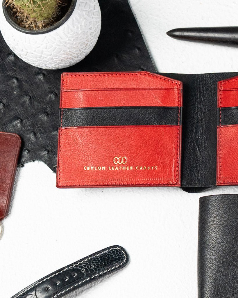 Levi Wallet – Black & Red Full - Veg Goat Leather Edition - Ceylon Leather Crafts