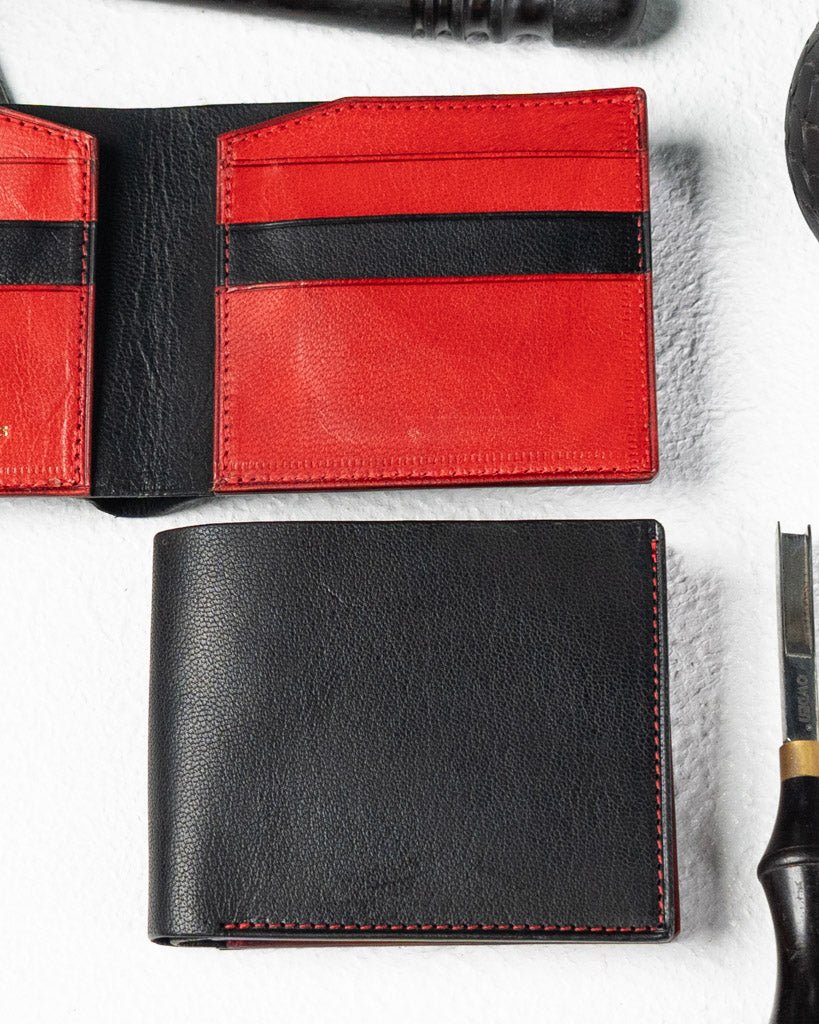 Levi Wallet – Black & Red Full - Veg Goat Leather Edition - Ceylon Leather Crafts