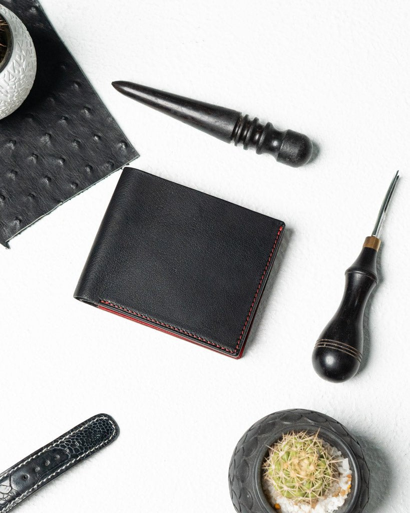 Levi Wallet – Black & Red Full - Veg Goat Leather Edition - Ceylon Leather Crafts