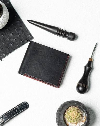 Levi Wallet – Black & Red Full - Veg Goat Leather Edition - Ceylon Leather Crafts