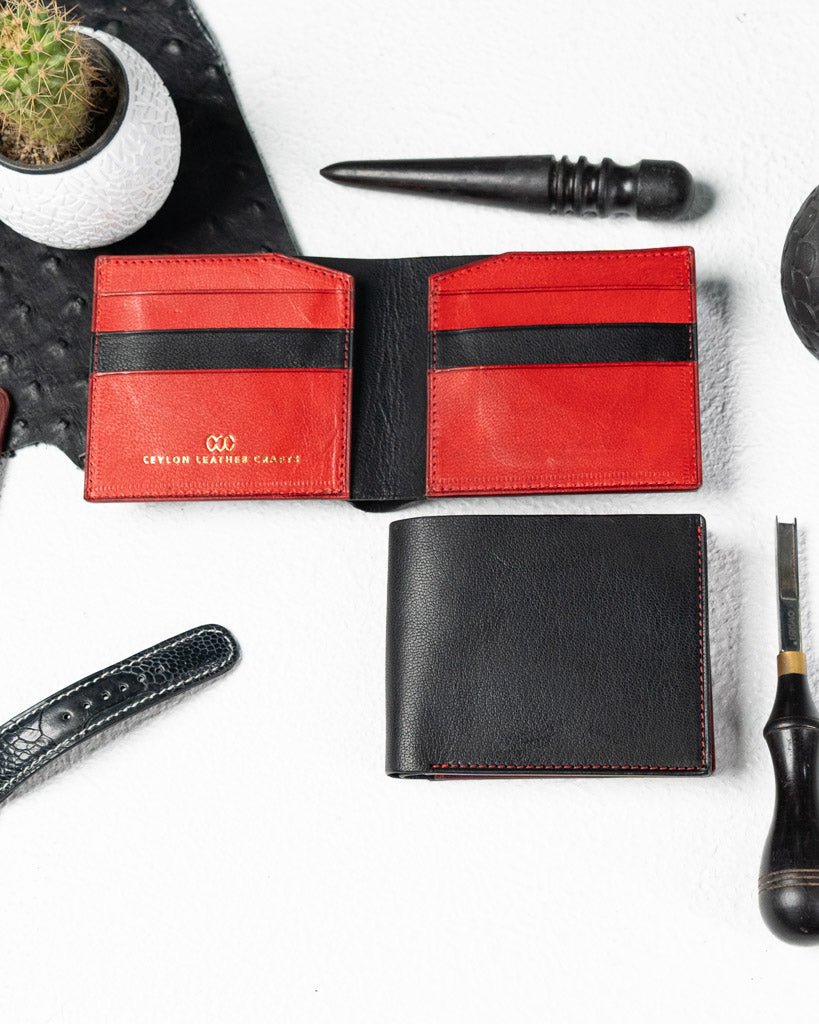 Levi Wallet – Black & Red Full - Veg Goat Leather Edition - Ceylon Leather Crafts
