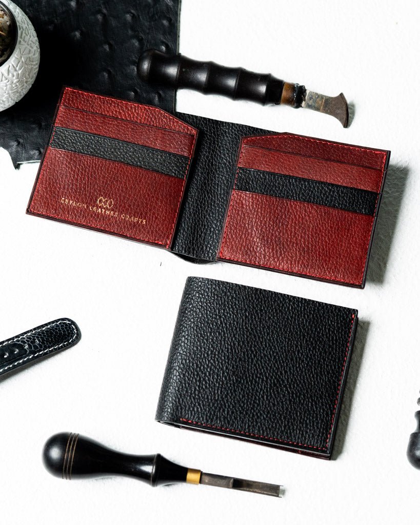 Levi Wallet – Ceylon BR Embossed Edition (Black & Red) - Ceylon Leather Crafts