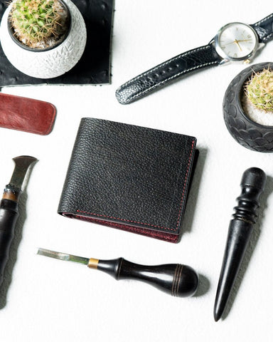 Levi Wallet – Ceylon BR Embossed Edition (Black & Red) - Ceylon Leather Crafts