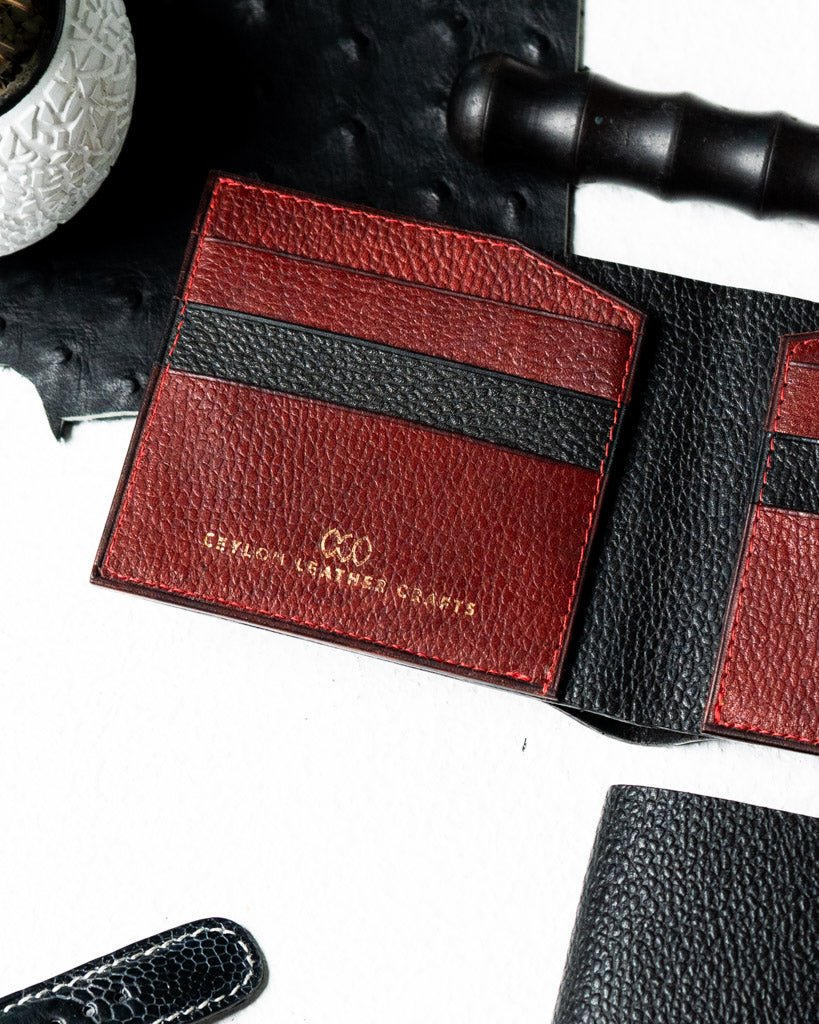 Levi Wallet – Ceylon BR Embossed Edition (Black & Red) - Ceylon Leather Crafts