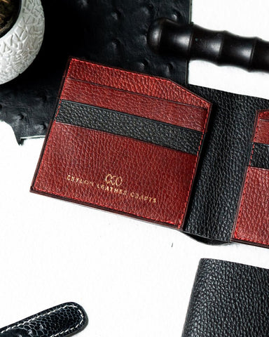 Levi Wallet – Ceylon BR Embossed Edition (Black & Red) - Ceylon Leather Crafts