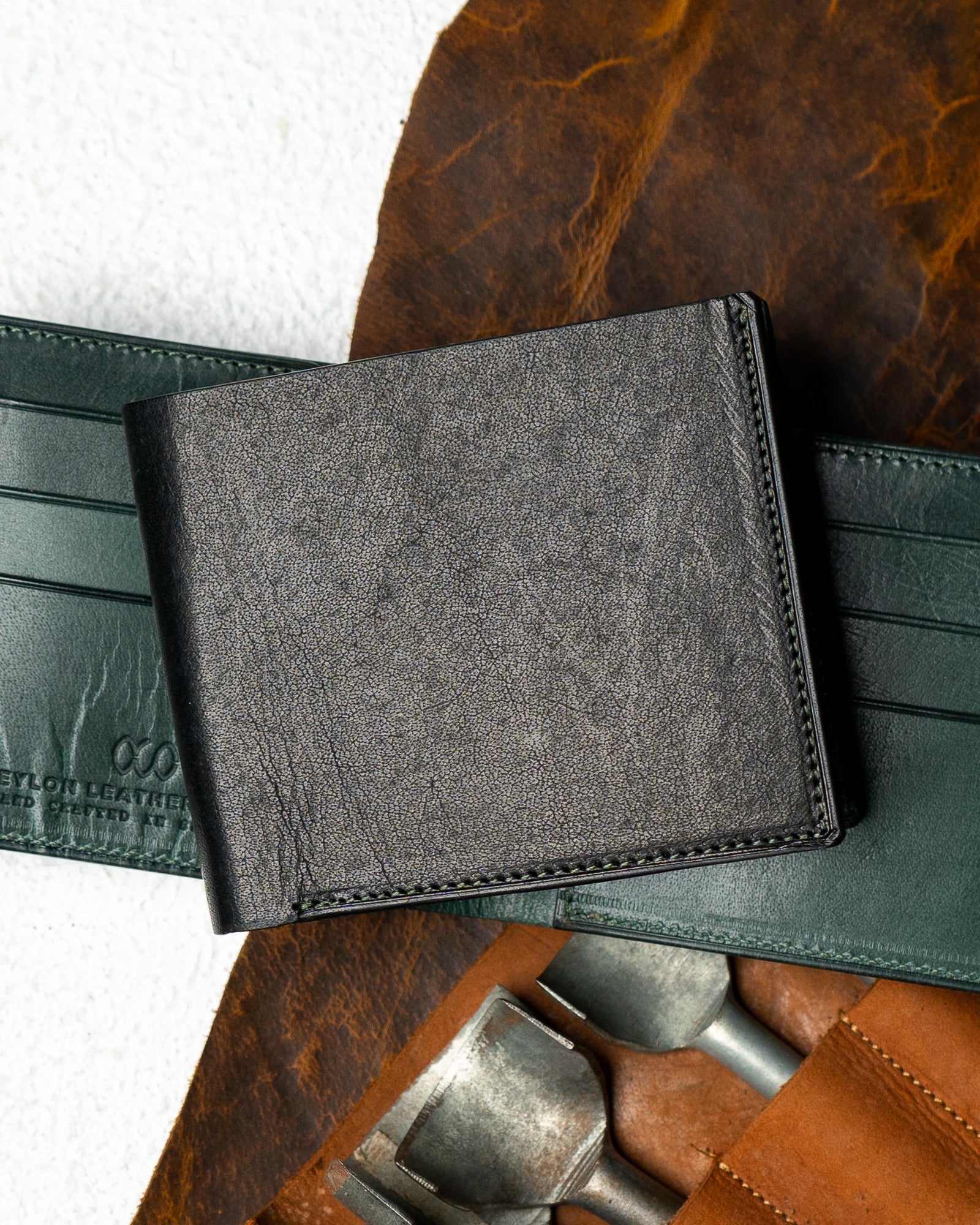 Levi Wallet – Ceylon Buffalo Black & Woody Green Edition - Ceylon Leather Crafts
