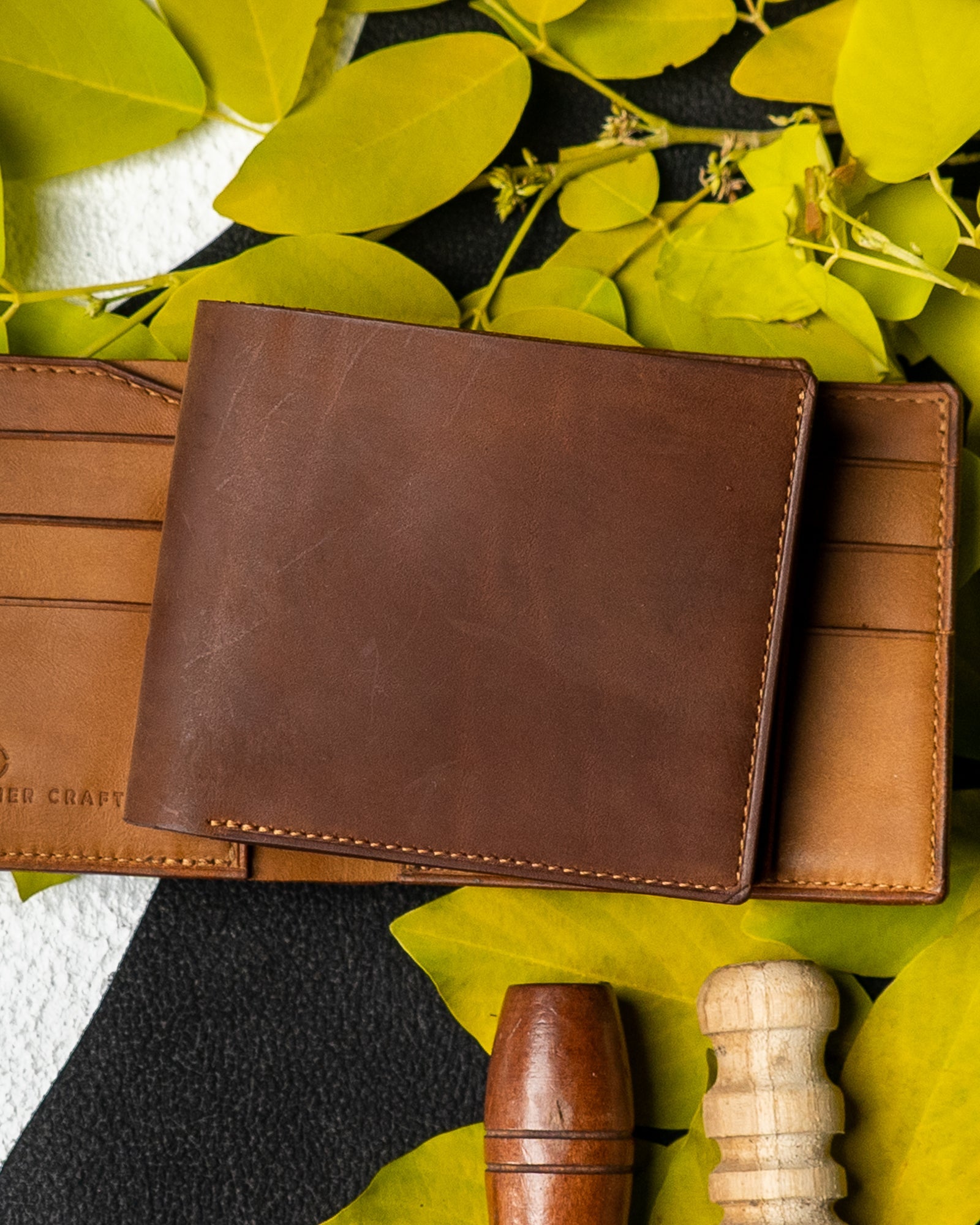 Levi Wallet – Dark Brown Oil Pull - Up & Mustard Oil Leather Edition - Ceylon Leather Crafts