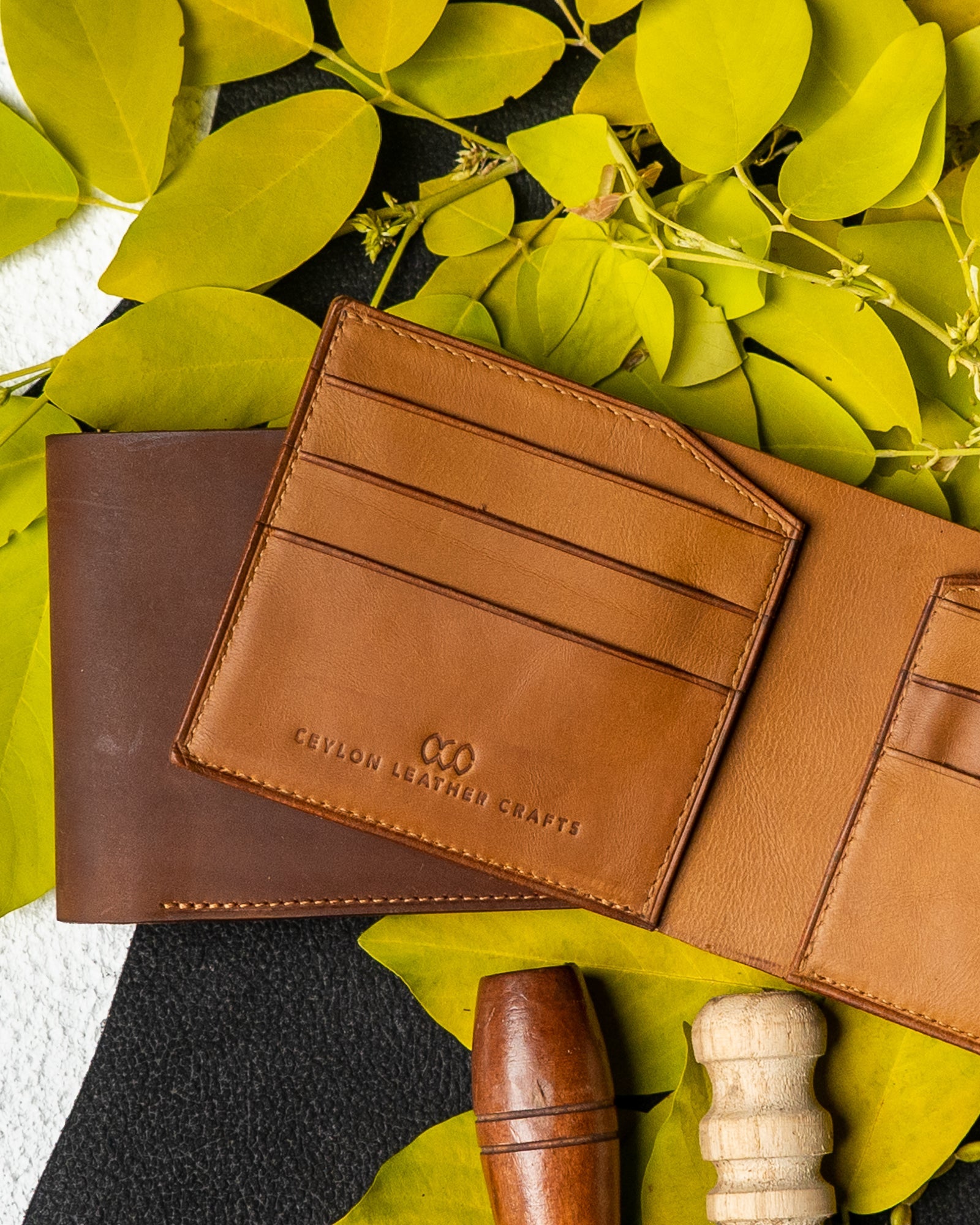 Levi Wallet – Dark Brown Oil Pull - Up & Mustard Oil Leather Edition - Ceylon Leather Crafts