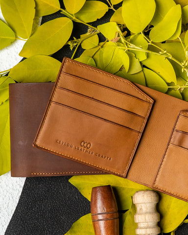 Levi Wallet – Dark Brown Oil Pull - Up & Mustard Oil Leather Edition - Ceylon Leather Crafts