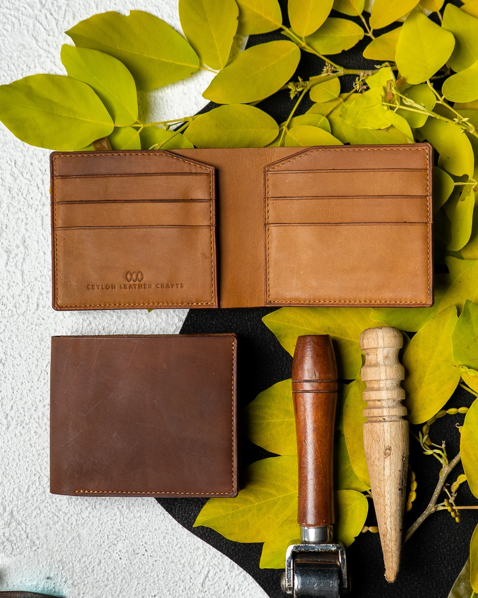 Levi Wallet – Dark Brown Oil Pull - Up & Mustard Oil Leather Edition - Ceylon Leather Crafts