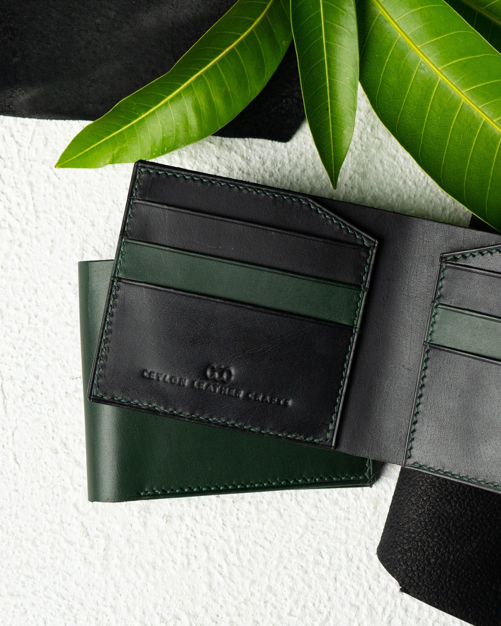 Levi Wallet – Indian Buffalo Full - Veg Leather (Black & Green Edition) - Ceylon Leather Crafts