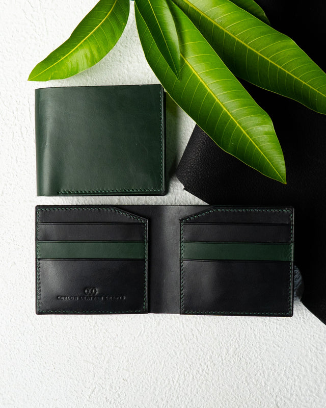 Levi Wallet – Indian Buffalo Full - Veg Leather (Black & Green Edition) - Ceylon Leather Crafts