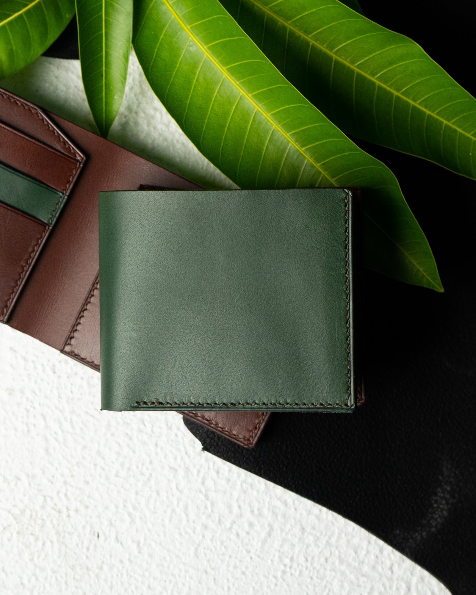 Levi Wallet – Indian Buffalo Full - Veg Leather (Green & Brown Edition) - Ceylon Leather Crafts