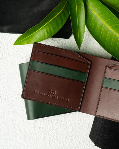 Levi Wallet – Indian Buffalo Full - Veg Leather (Green & Brown Edition) - Ceylon Leather Crafts