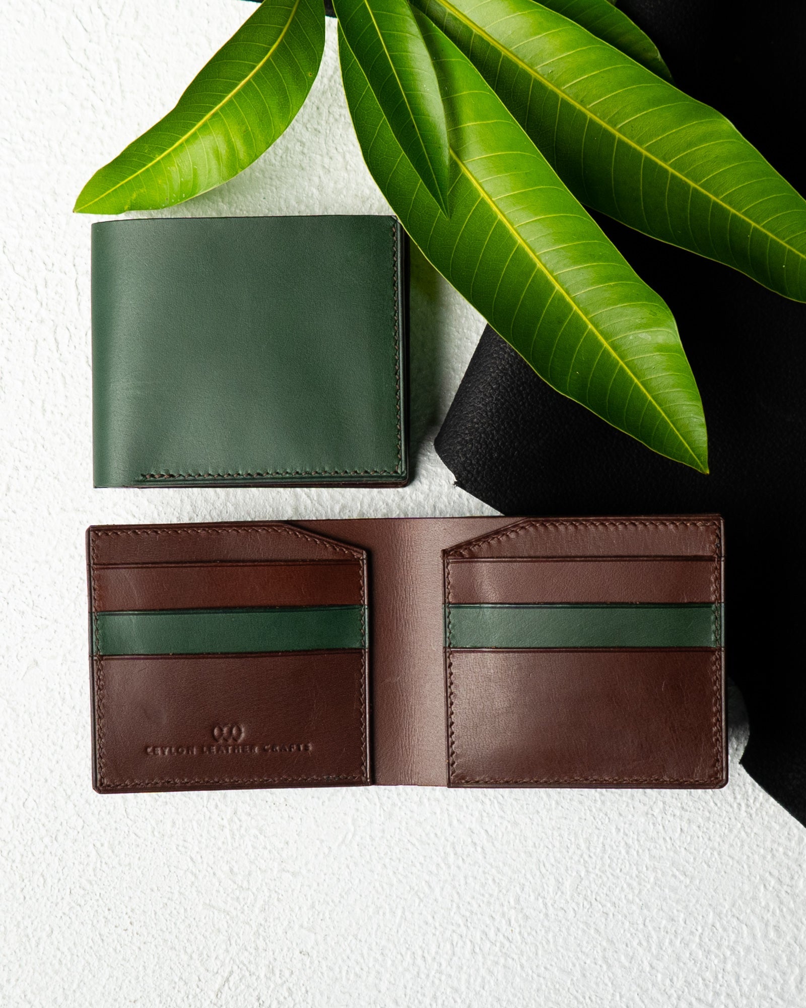 Levi Wallet – Indian Buffalo Full - Veg Leather (Green & Brown Edition) - Ceylon Leather Crafts