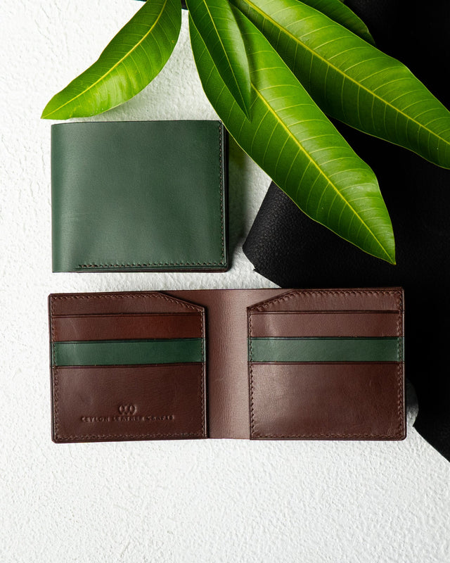 Levi Wallet – Indian Buffalo Full - Veg Leather (Green & Brown Edition) - Ceylon Leather Crafts