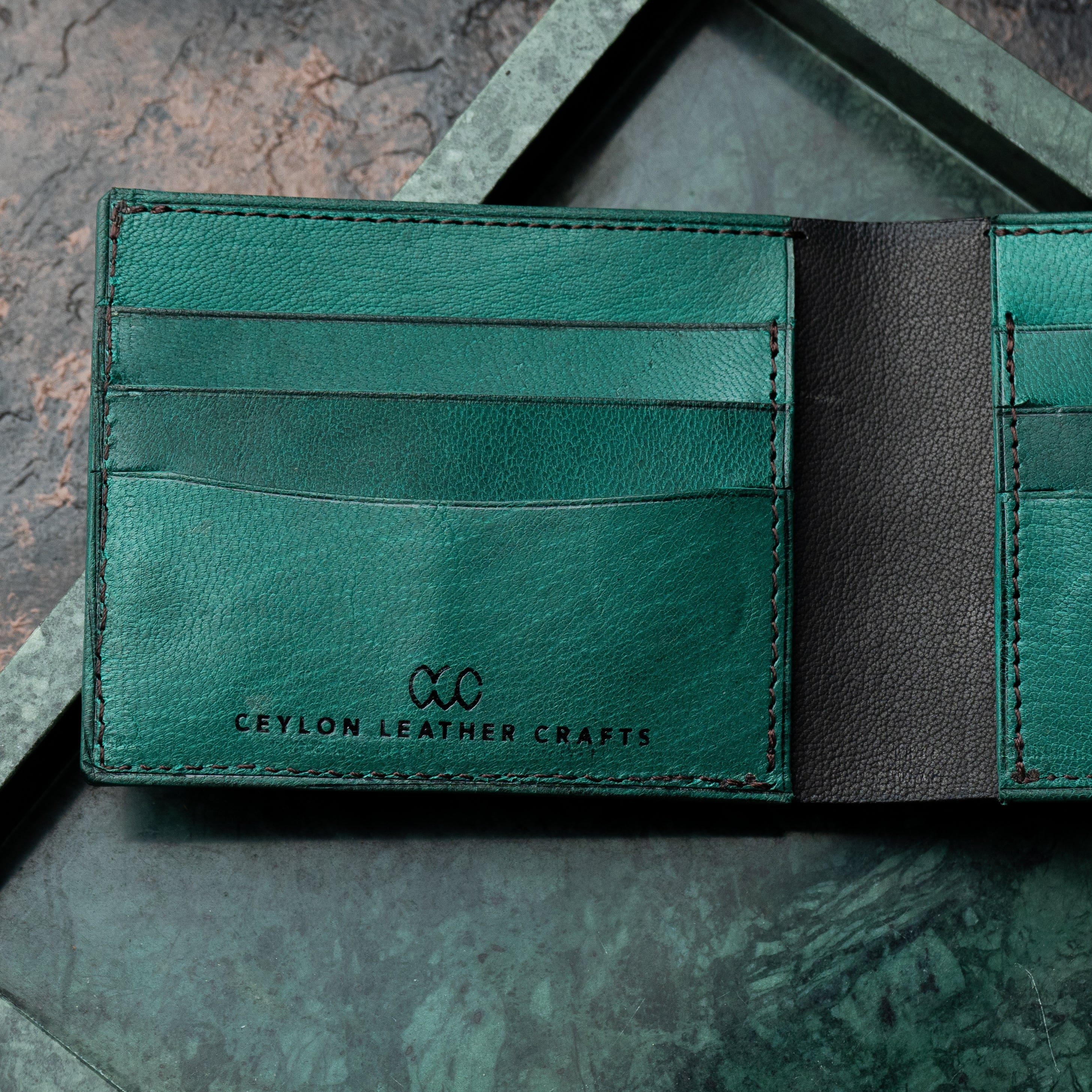 Leo Black Green v1 - Goat Leather - Ceylon Leather Crafts