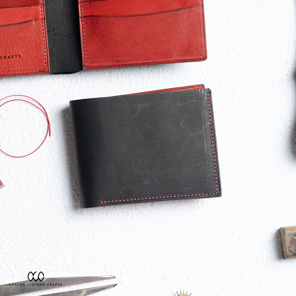 Leo Black Red V1 - Goat Leather - Ceylon Leather Crafts